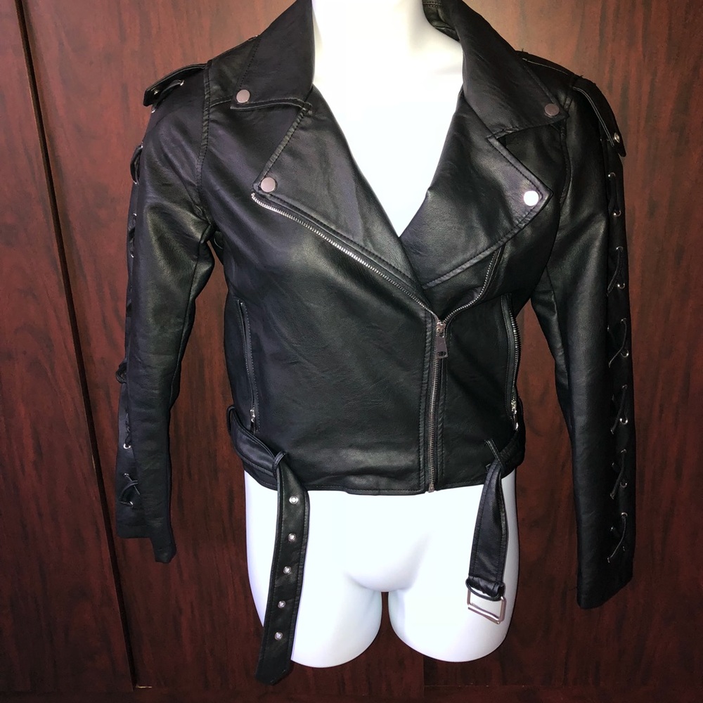 Leather lace up sleeve jacket